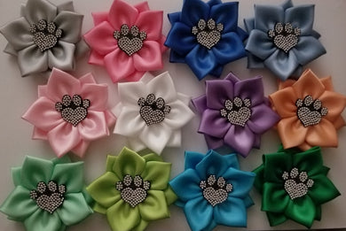 Rhinestone Pawprint Double Satin Collar Flowers