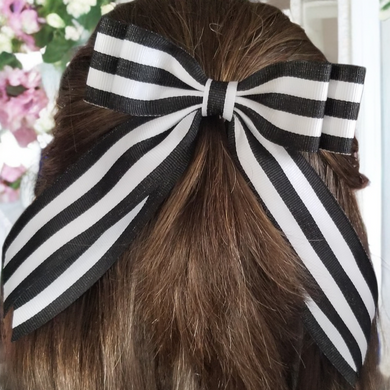 Striped Two Tier Bow with Double Tails